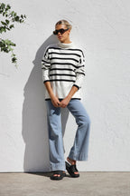 Jersey mujer oversize rayas cuello alto - Runa