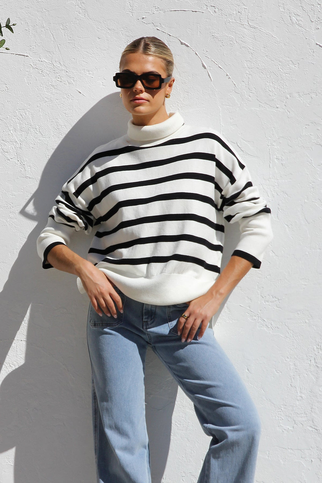Jersey mujer oversize rayas cuello alto - Runa