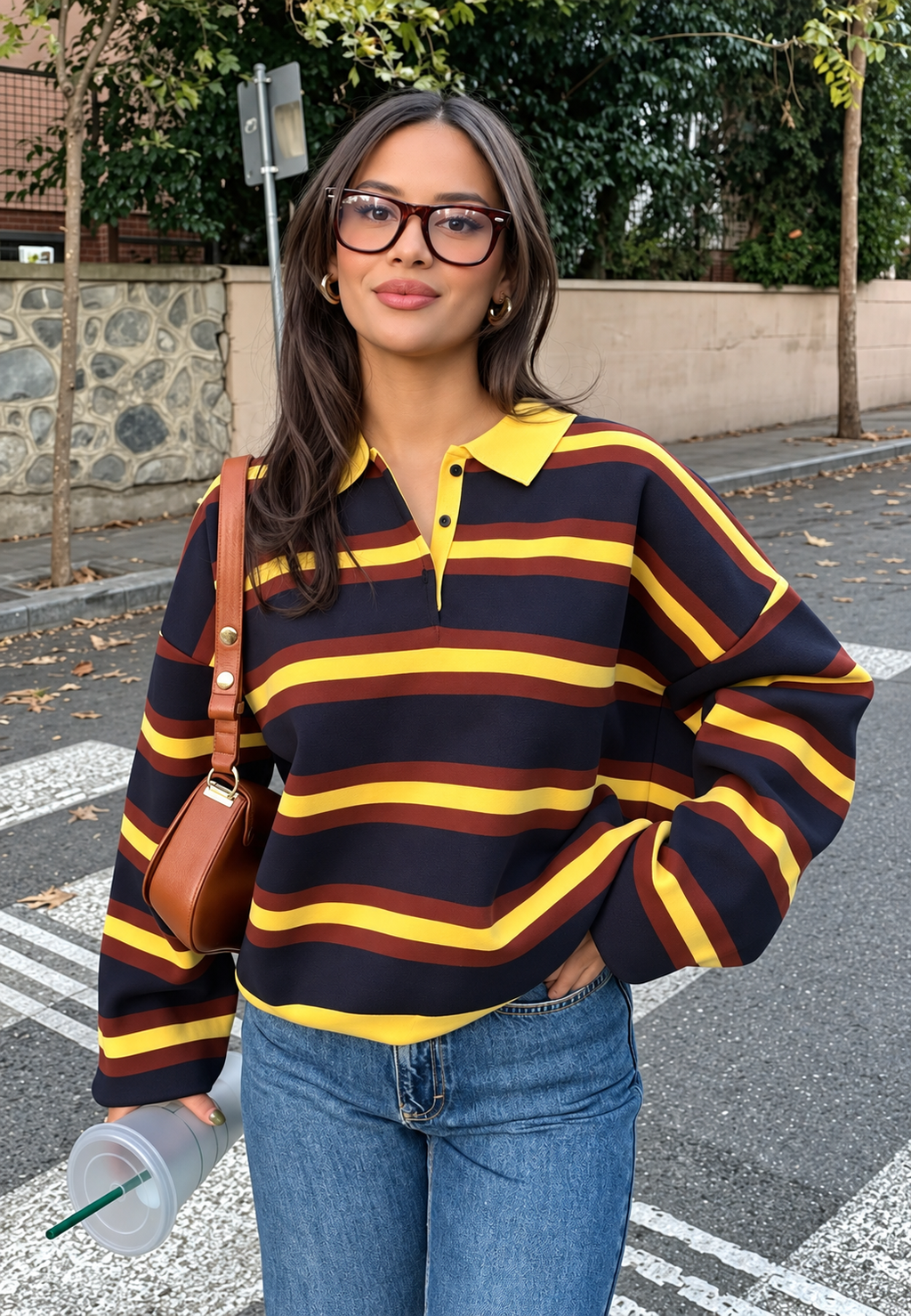 Jersey mujer rayas horizontales cuello polo corte holgado - Naima