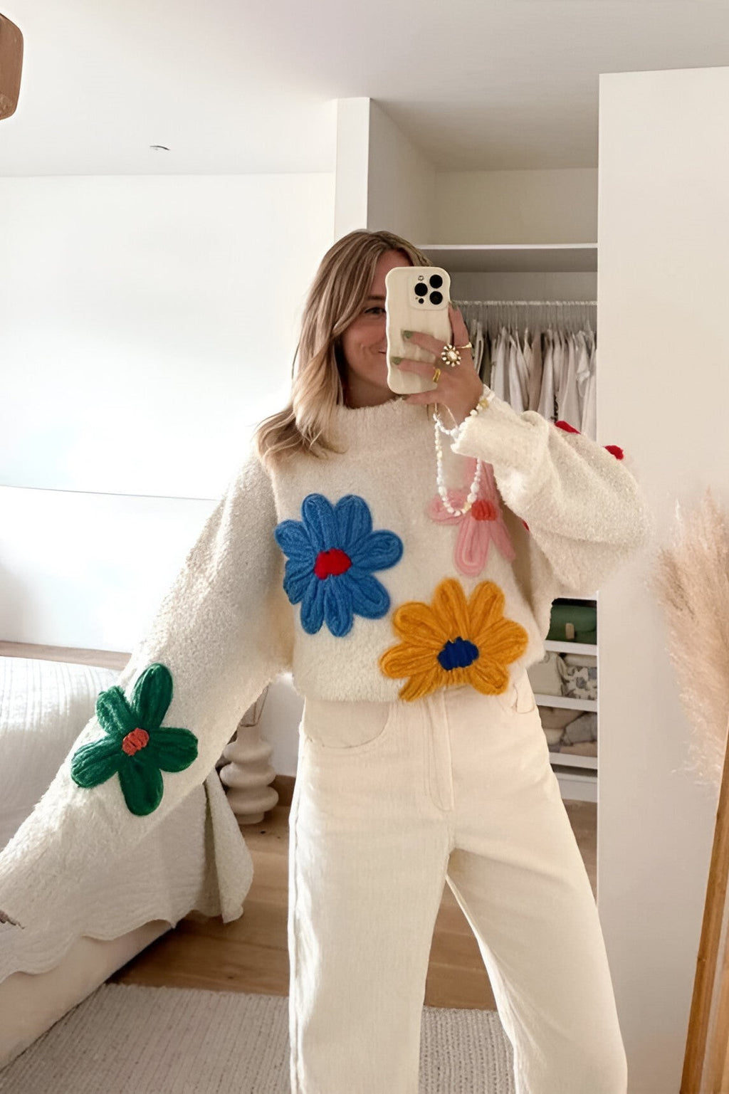 Jersey oversize de punto con flores en relieve - Artelia