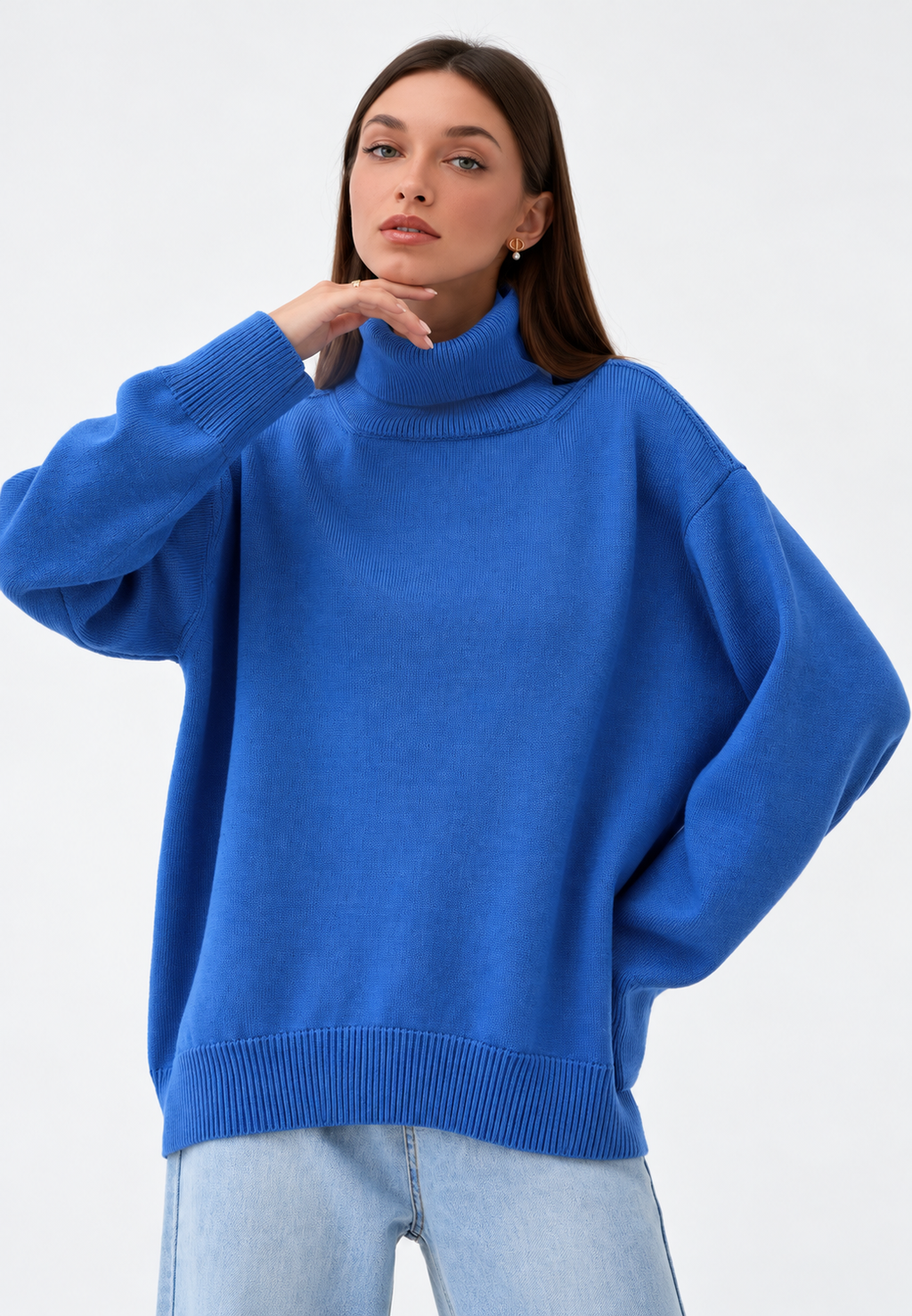 Jersey oversize mujer cuello vuelto hombros caídos punto liso - Eirwen