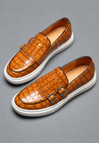 Mocasín hombre efecto cocodrilo doble hebilla suela blanca - Torben
