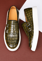 Mocasín hombre efecto cocodrilo doble hebilla suela blanca - Torben