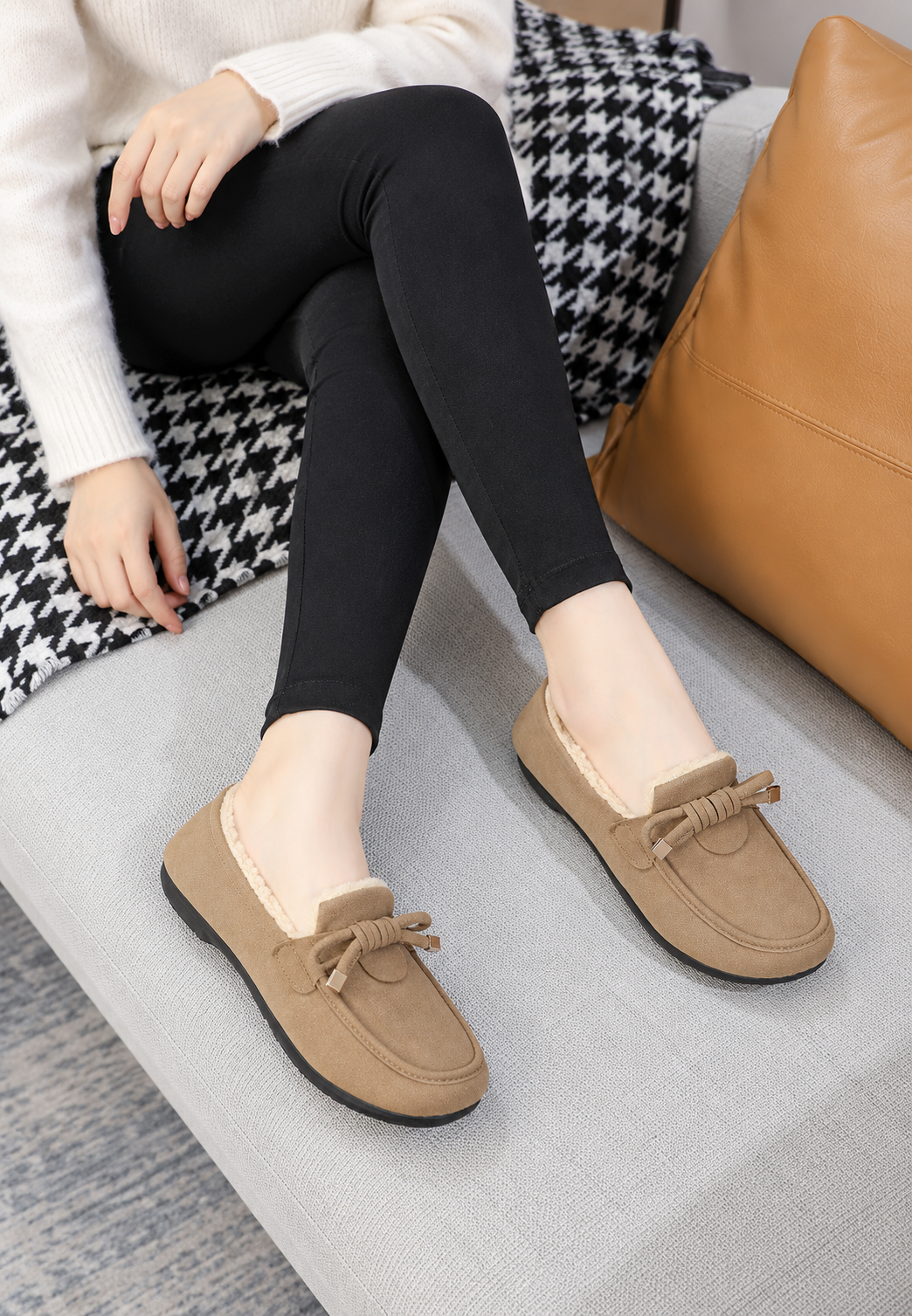 Mocasín mujer forro afelpado lazo decorativo suela plana - Selma