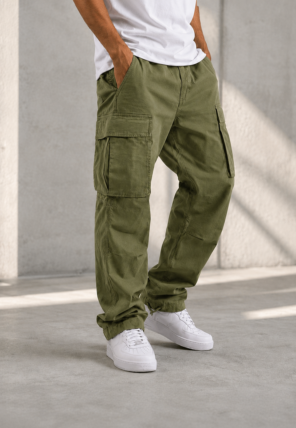 Pantalón cargo hombre fit bolsillos laterales bajo ajustable - Hilbert