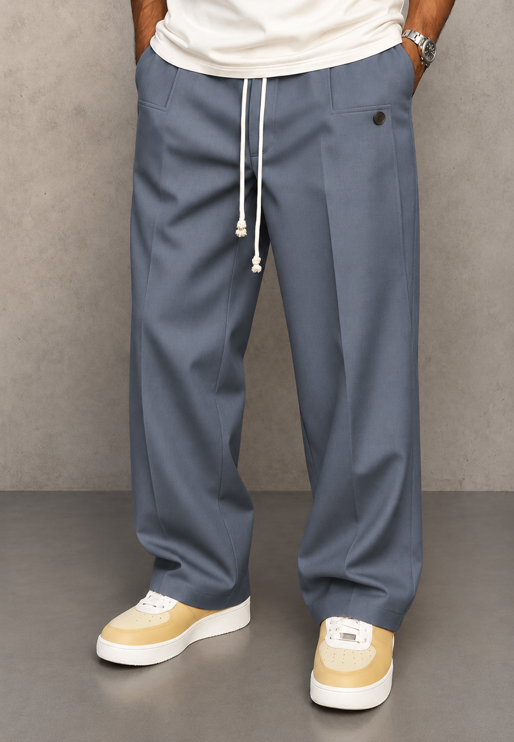 Pantalón hombre wide leg pinzas cintura ajustable - Tavon