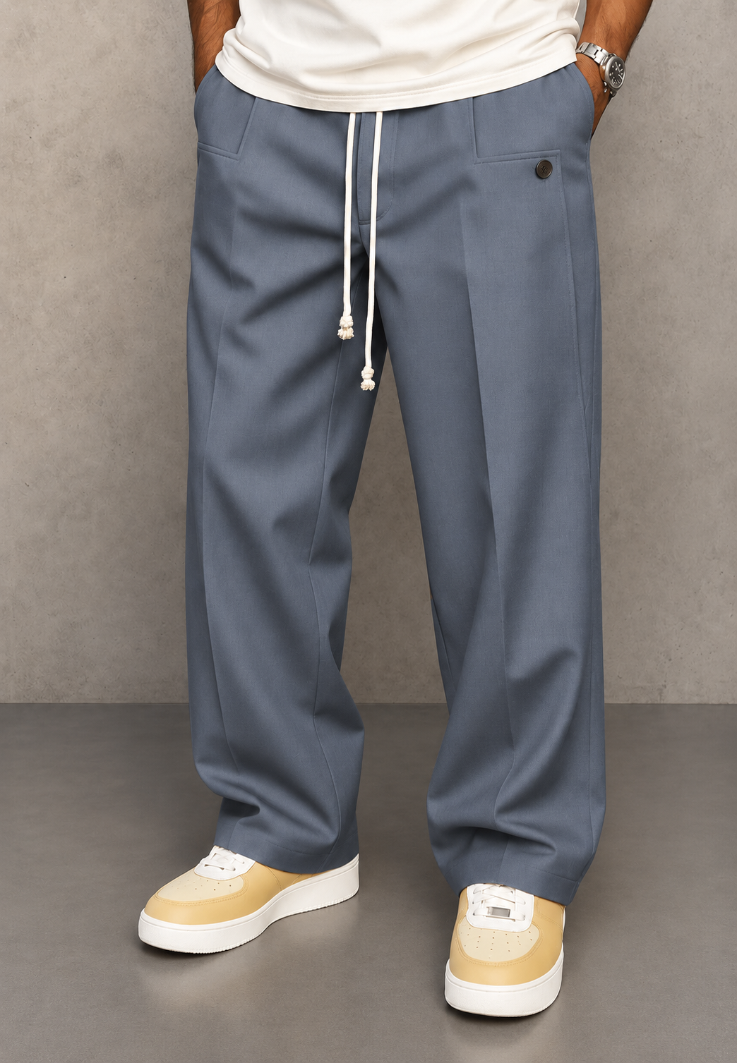 Pantalón hombre wide leg pinzas cintura ajustable - Tavon