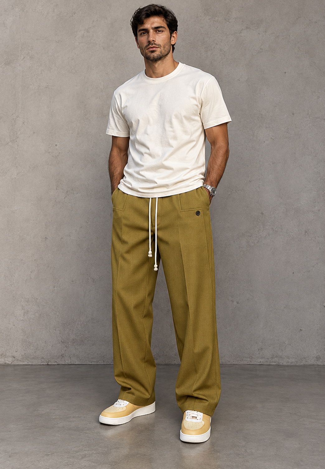 Pantalón hombre wide leg pinzas cintura ajustable - Tavon