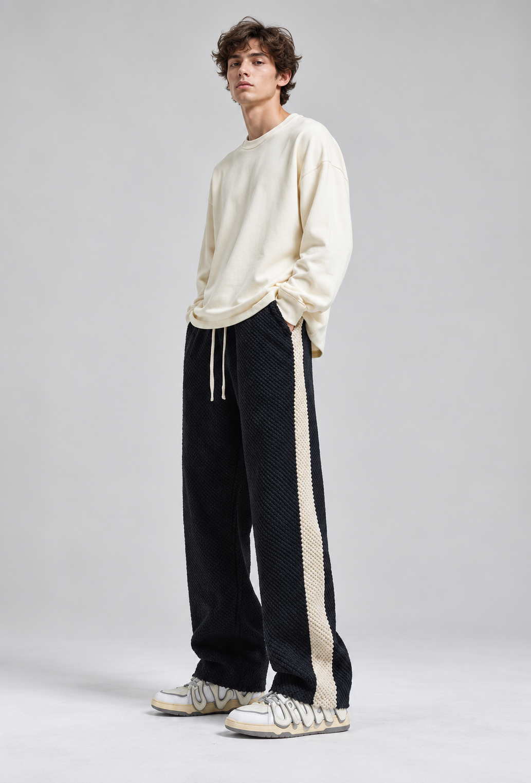 Pantalón jogger hombre pana corte amplio banda lateral - Dorian