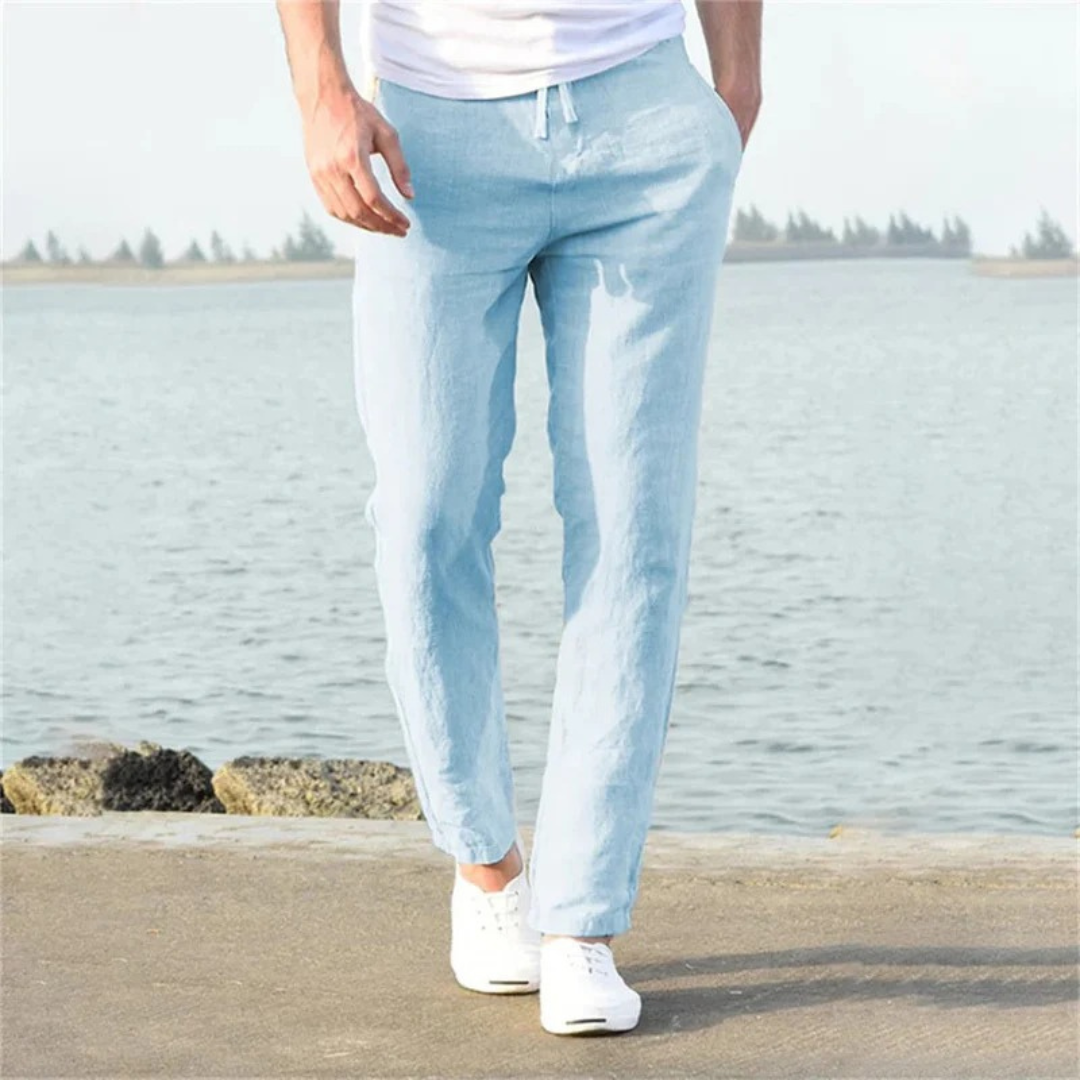 Pantalón lino hombre corte recto cordón ajustable - Timo