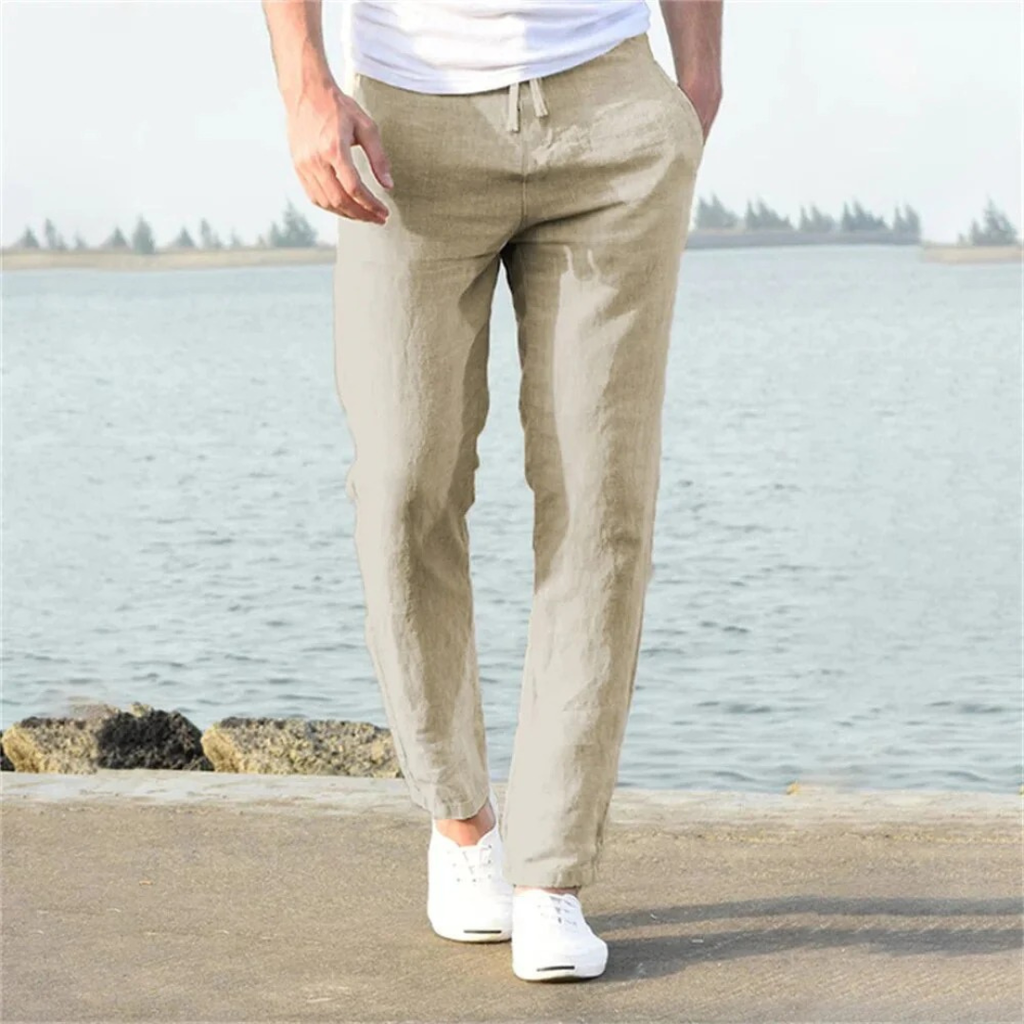 Pantalón lino hombre corte recto cordón ajustable - Timo