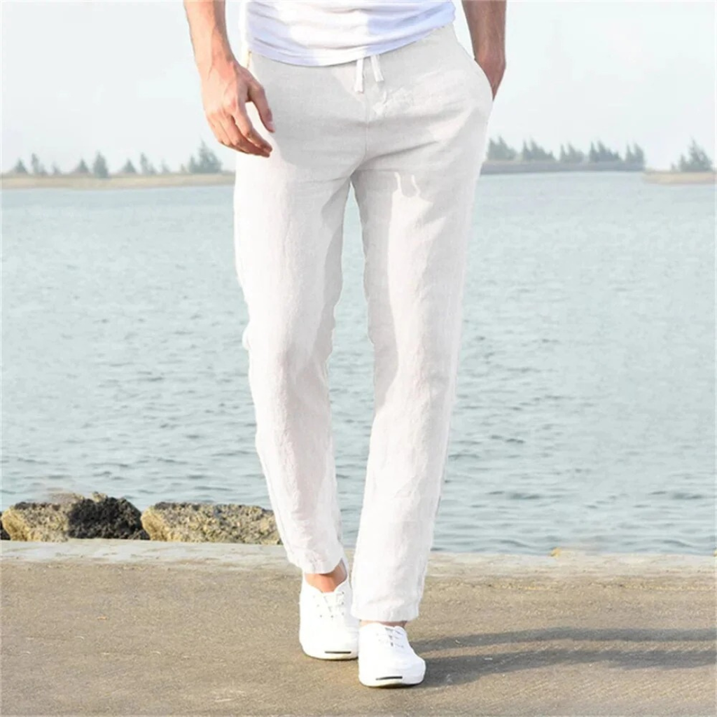 Pantalón lino hombre corte recto cordón ajustable - Timo