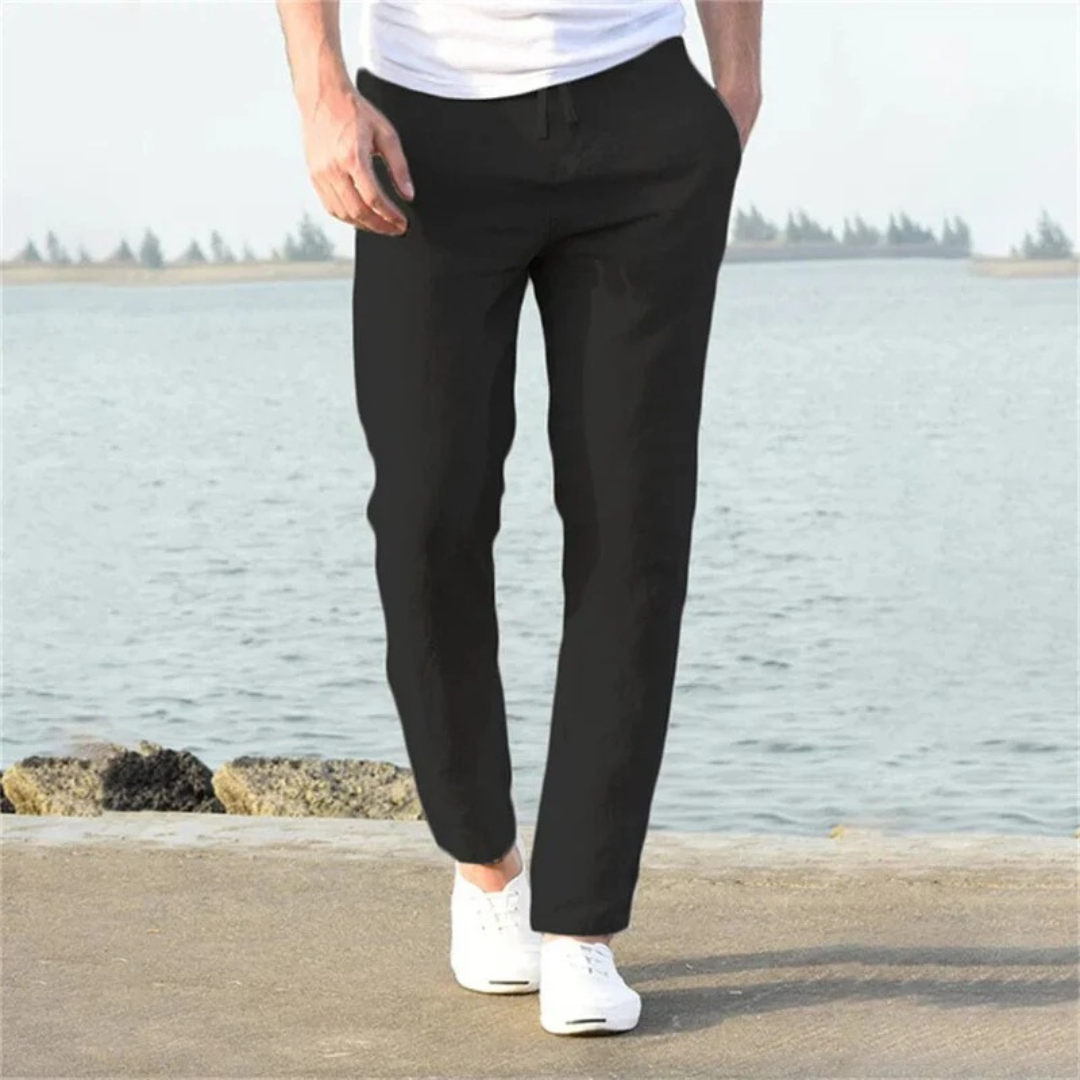Pantalón lino hombre corte recto cordón ajustable - Timo
