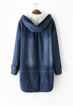 Parka denim larga capucha forro efecto borreguito - Freja
