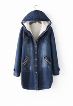 Parka denim larga capucha forro efecto borreguito - Freja