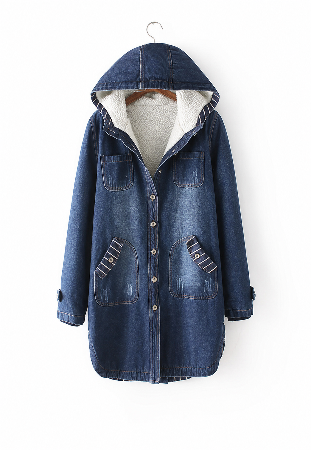Parka denim larga capucha forro efecto borreguito - Freja