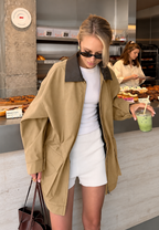 Parka mujer corta oversize cuello camisero contraste bolsillos - Sabela