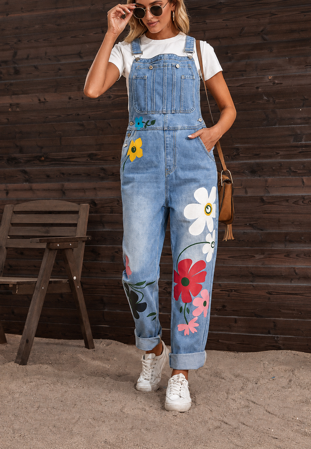 Peto denim mujer estampado floral - Wendy