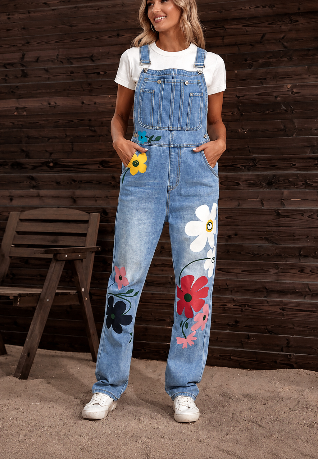 Peto denim mujer estampado floral - Wendy