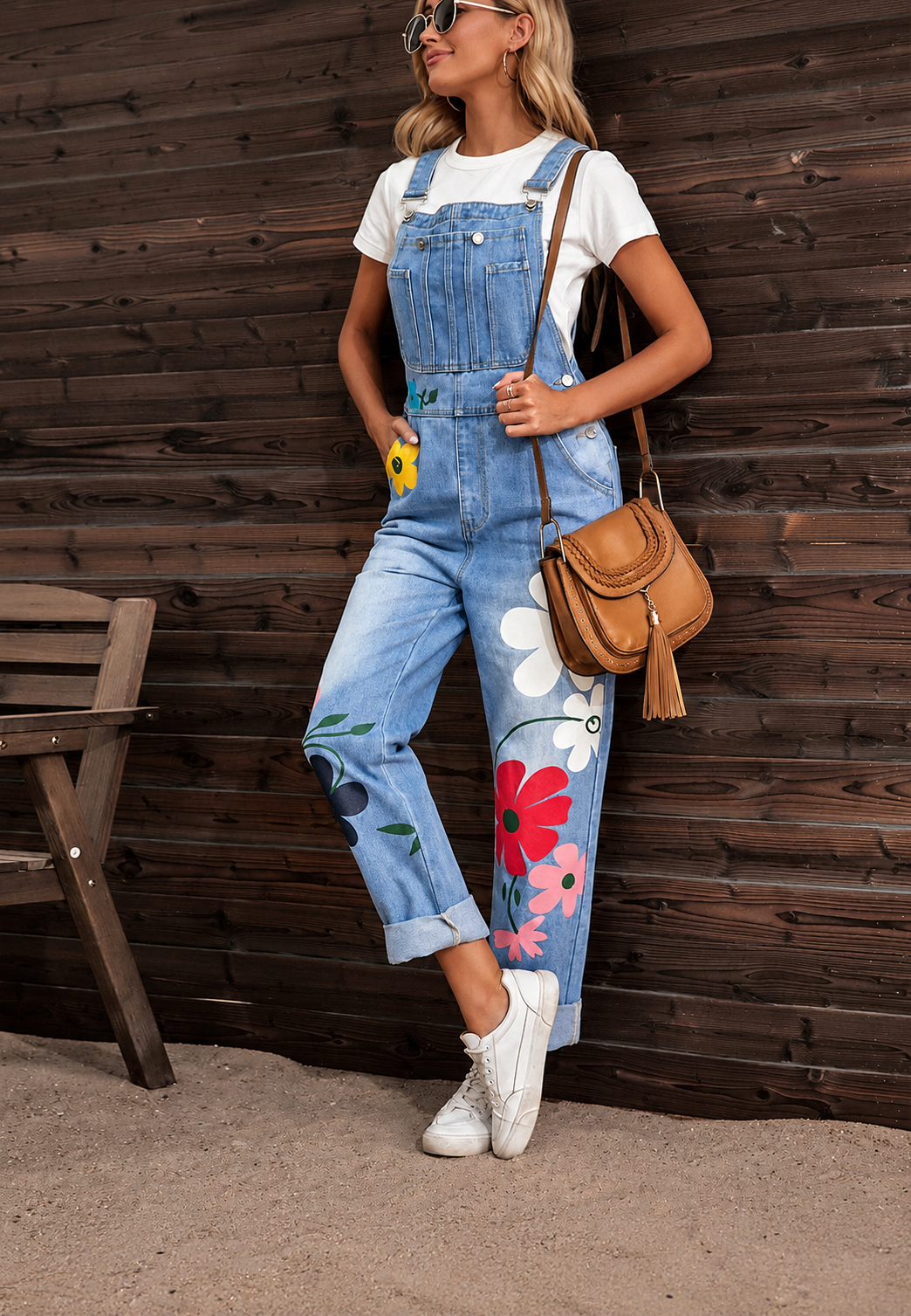 Peto denim mujer estampado floral - Wendy
