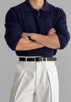 Polo de punto hombre manga larga trenzado cuello abierto - Eamon