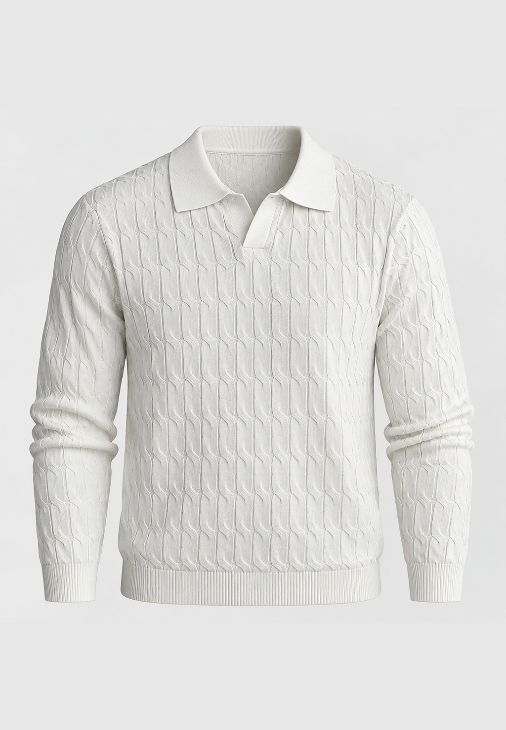 Polo de punto hombre manga larga trenzado cuello abierto - Eamon