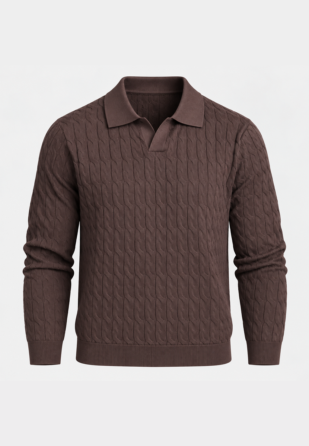 Polo de punto hombre manga larga trenzado cuello abierto - Eamon