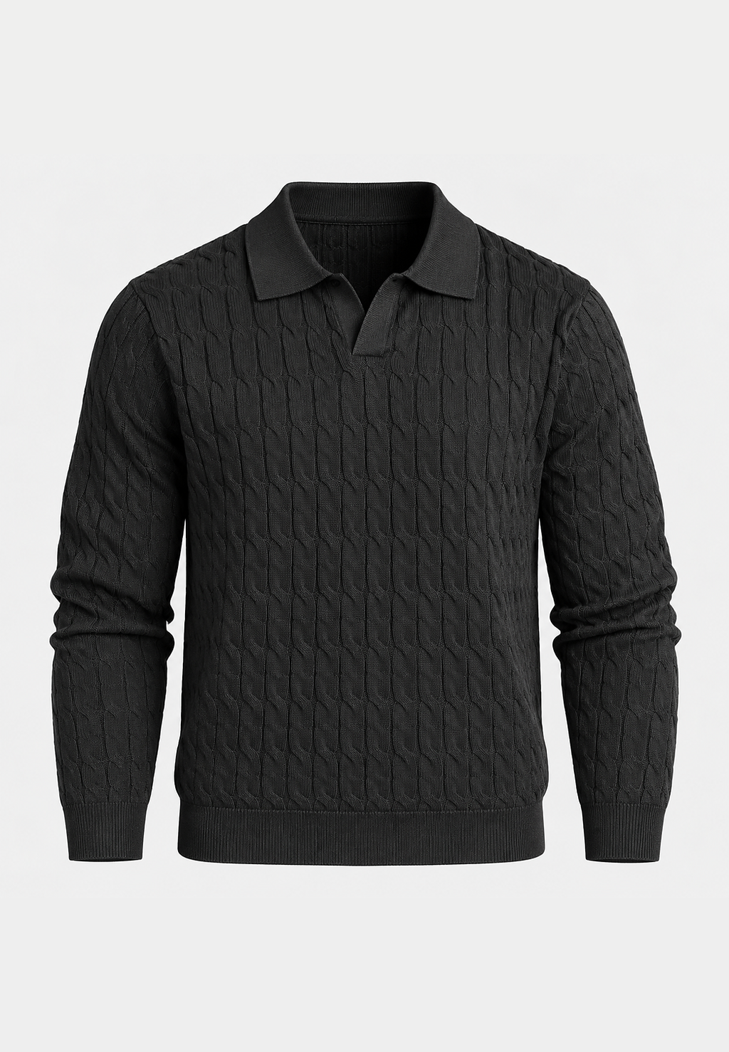 Polo de punto hombre manga larga trenzado cuello abierto - Eamon