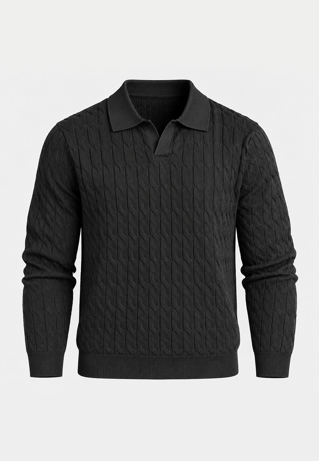 Polo de punto hombre manga larga trenzado cuello abierto - Eamon