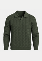 Polo de punto hombre manga larga trenzado cuello abierto - Eamon