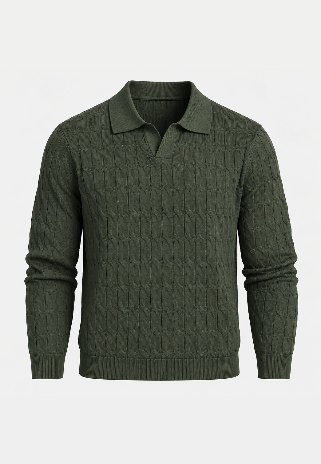 Polo de punto hombre manga larga trenzado cuello abierto - Eamon