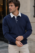Polo hombre manga larga cuello contraste botonadura corta - Cassian