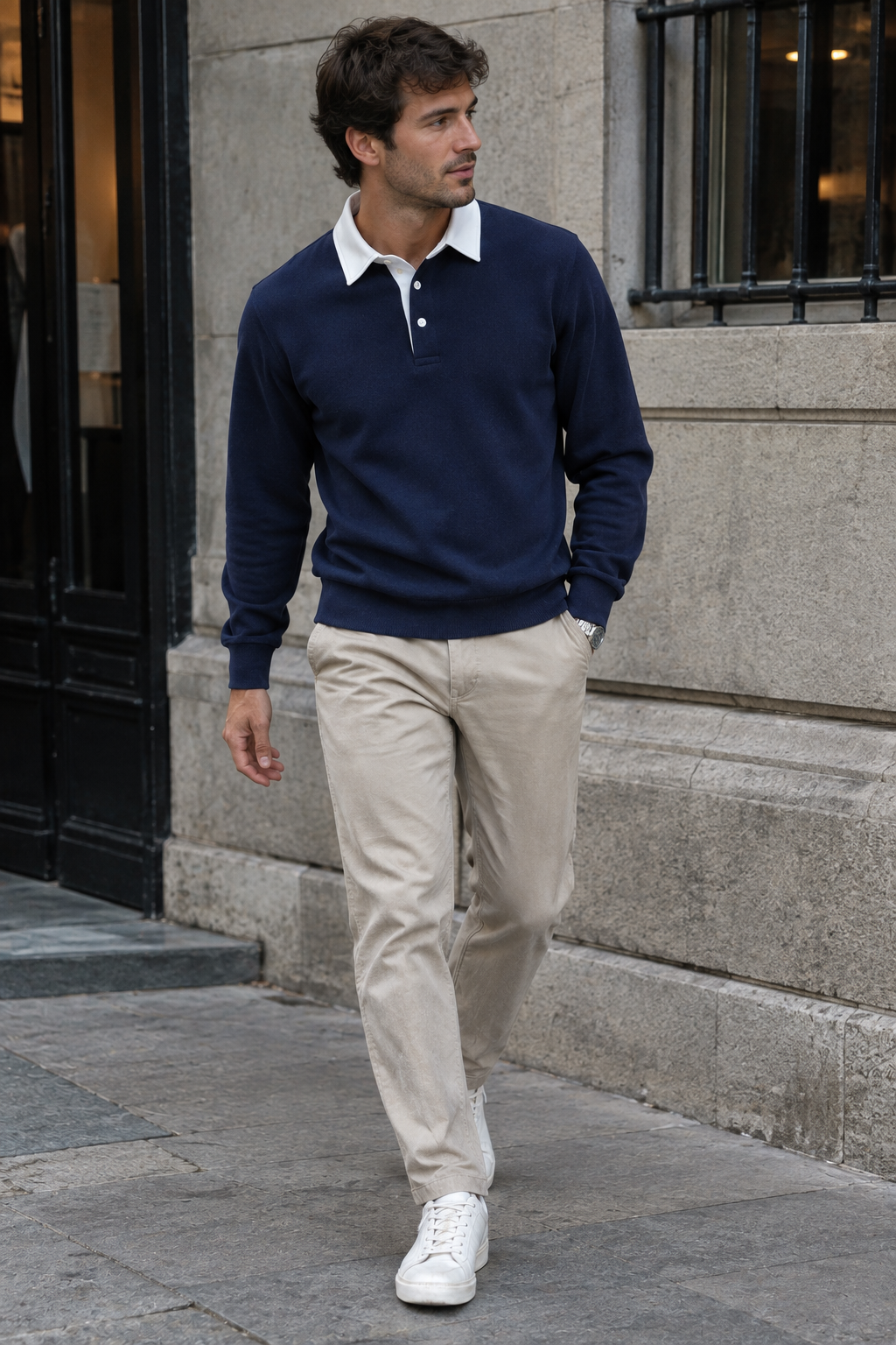 Polo hombre manga larga cuello contraste botonadura corta - Cassian