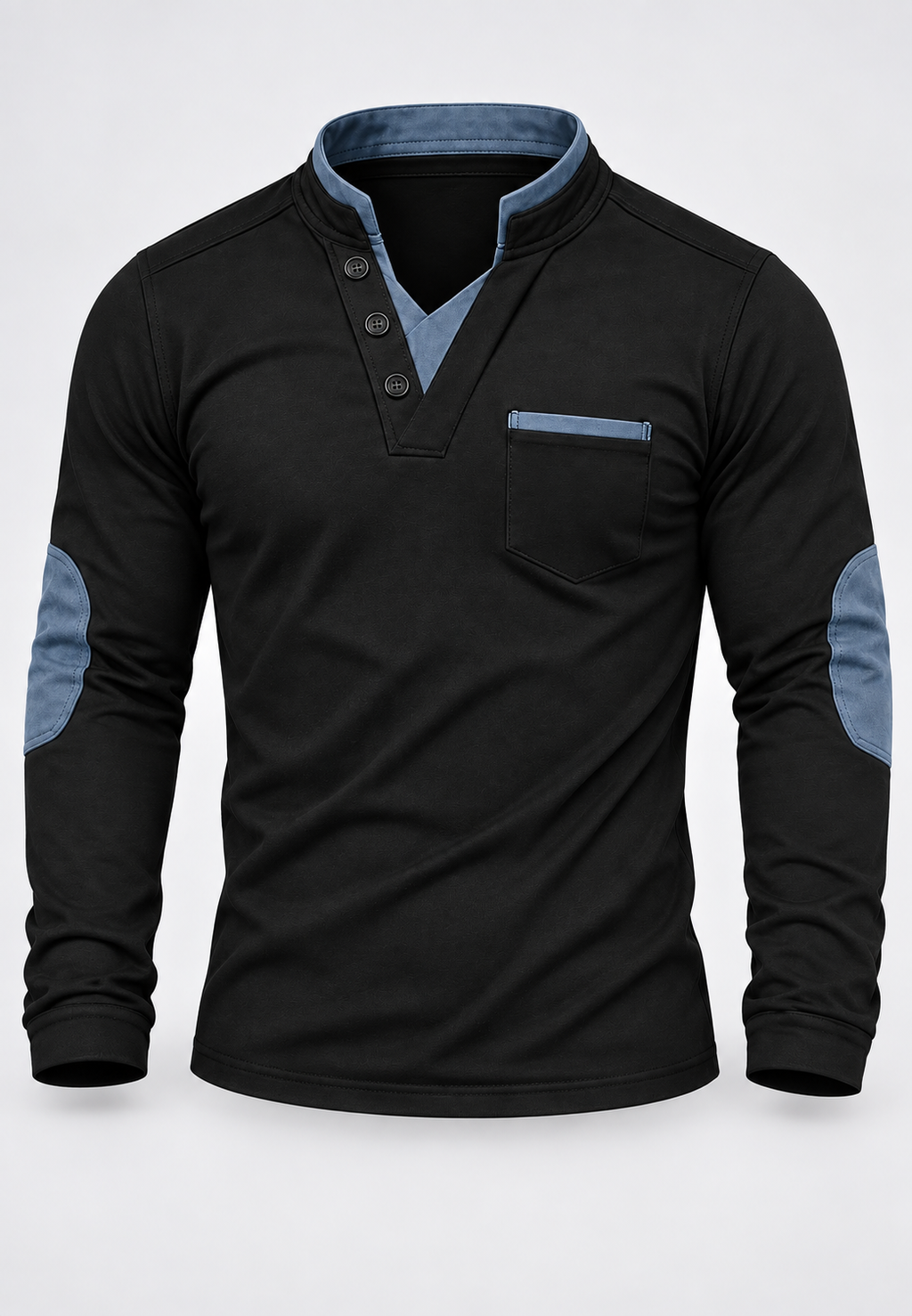 Polo hombre manga larga cuello mao detalles contraste - Corvin