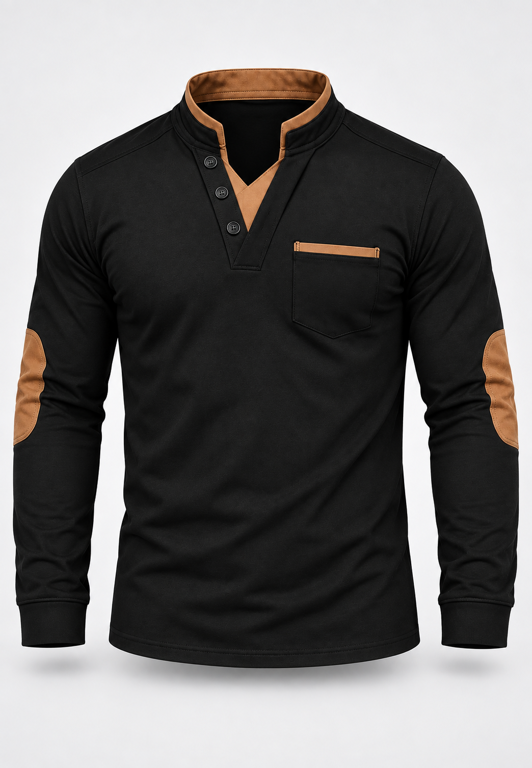 Polo hombre manga larga cuello mao detalles contraste - Corvin