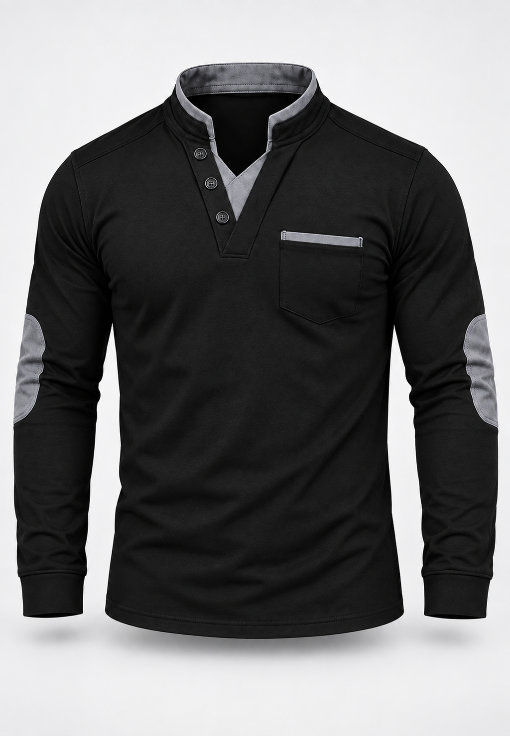 Polo hombre manga larga cuello mao detalles contraste - Corvin