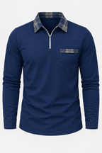 Polo hombre manga larga media cremallera cuello de cuadros - Sören