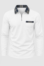 Polo hombre manga larga media cremallera cuello de cuadros - Sören