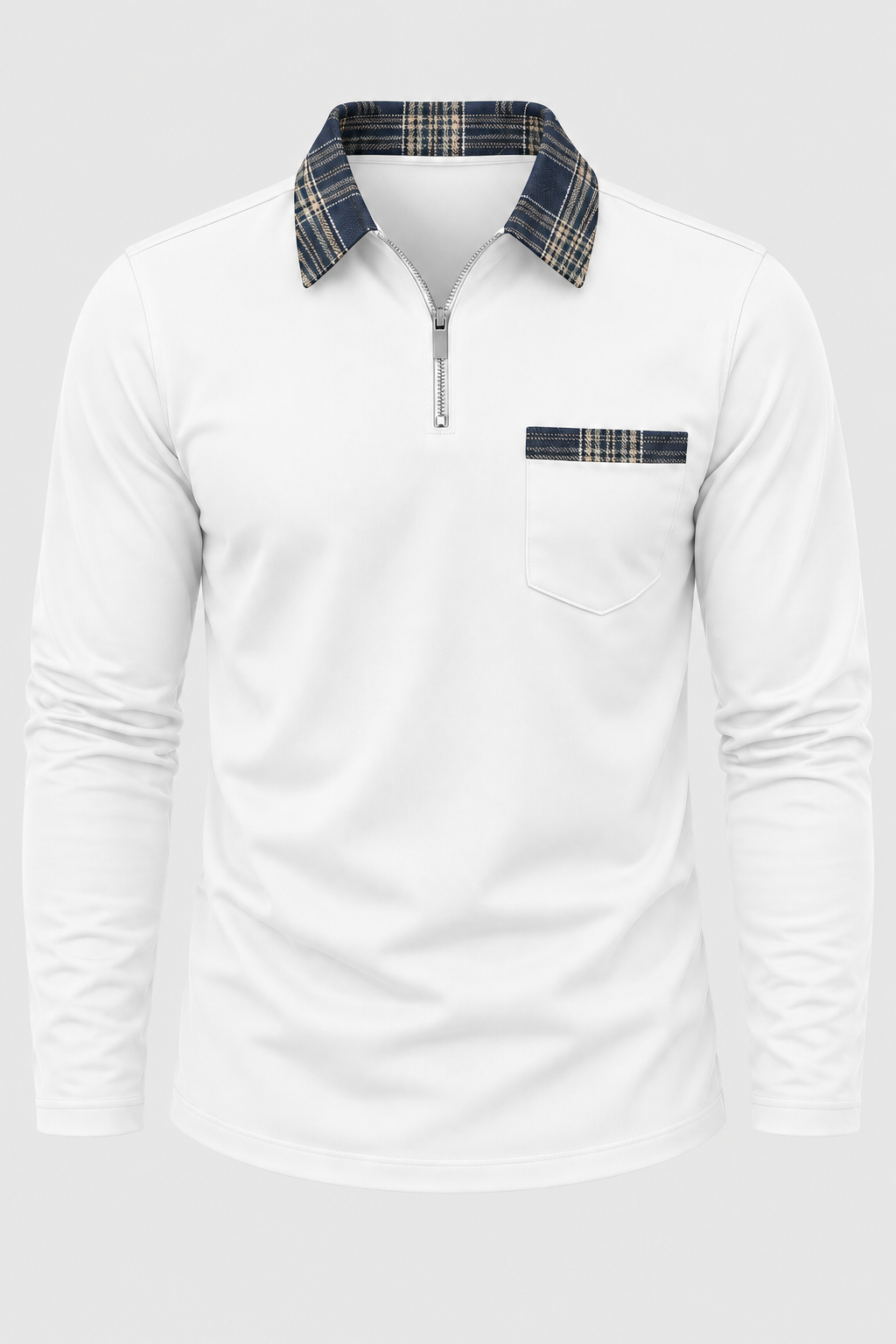 Polo hombre manga larga media cremallera cuello de cuadros - Sören