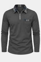 Polo hombre manga larga media cremallera cuello de cuadros - Sören