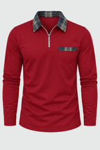 Polo hombre manga larga media cremallera cuello de cuadros - Sören