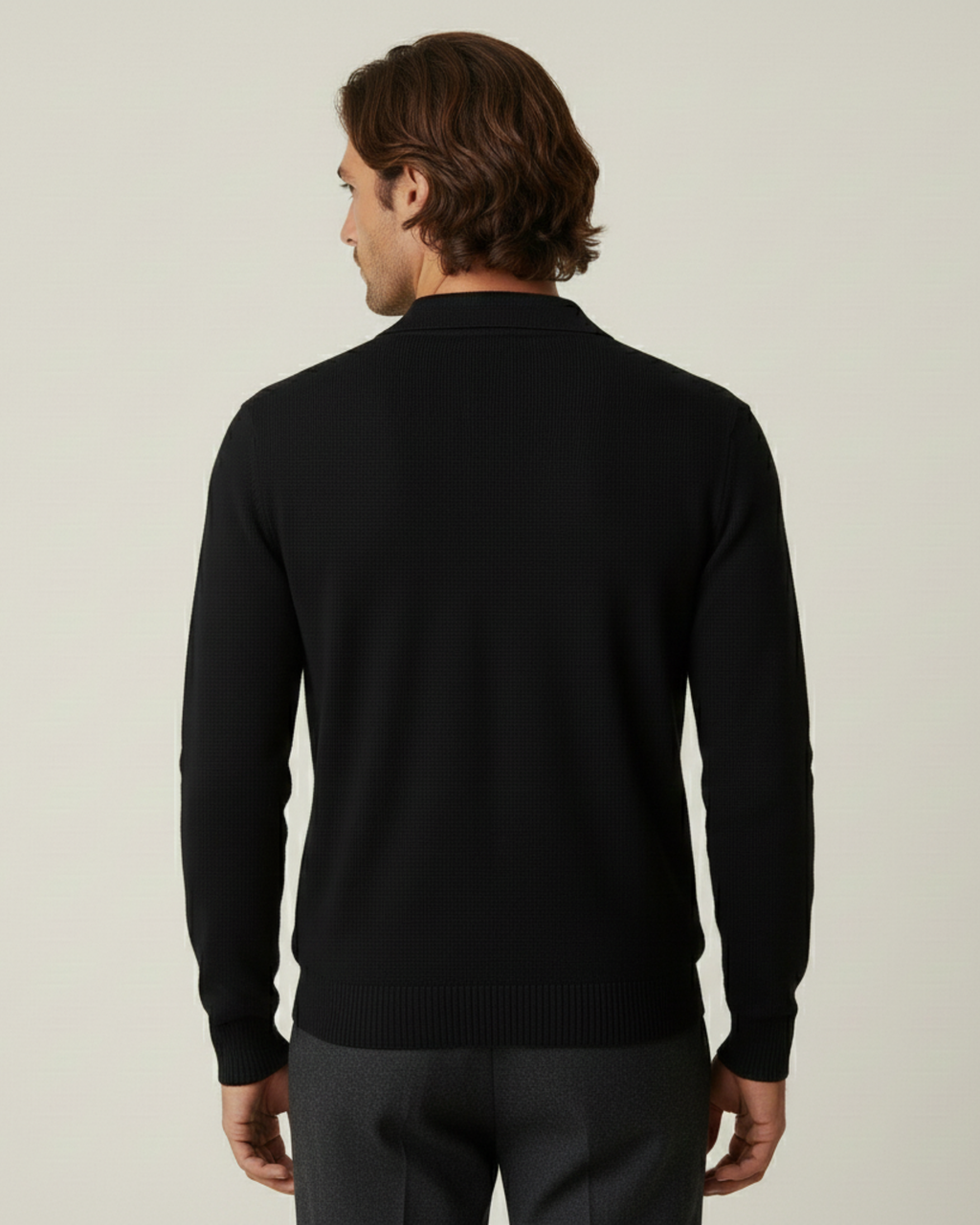 Polo hombre manga larga punto liso cuello abierto - Elian