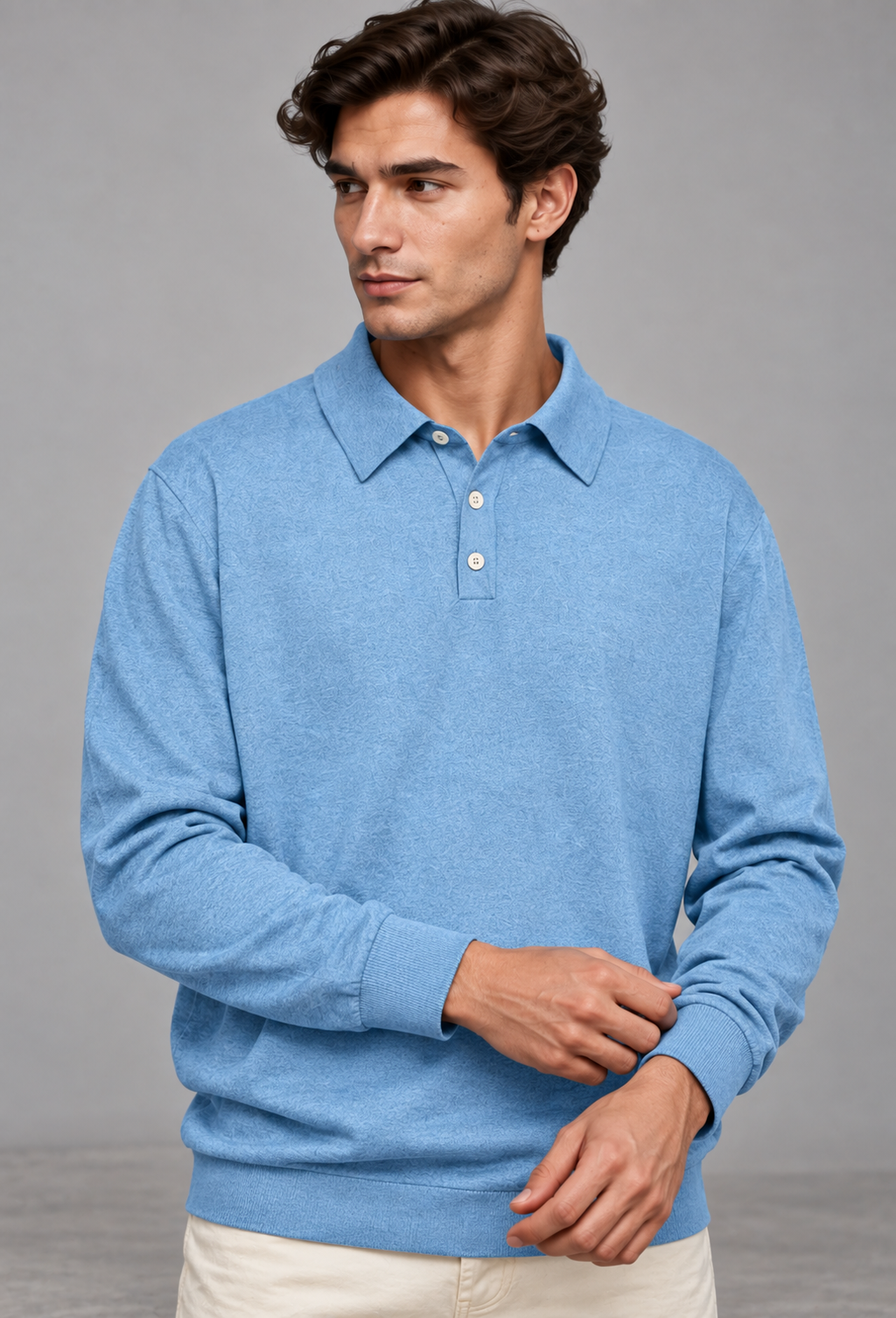 Polo hombre manga larga punto liso cuello clásico - Eder
