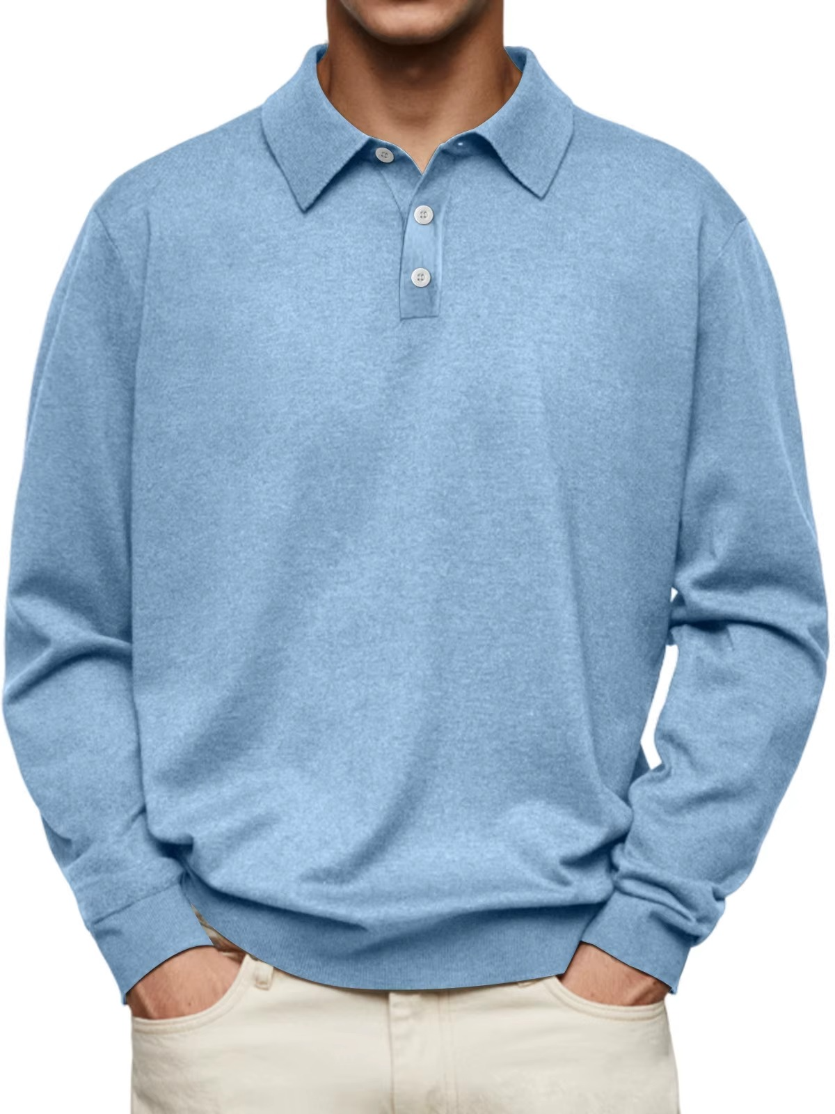 Polo hombre manga larga punto liso cuello clásico - Eder