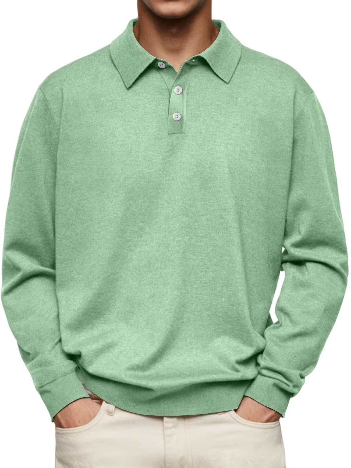 Polo hombre manga larga punto liso cuello clásico - Eder