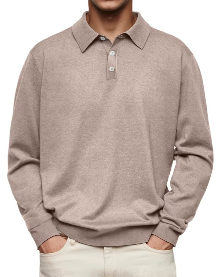 Polo hombre manga larga punto liso cuello clásico - Eder