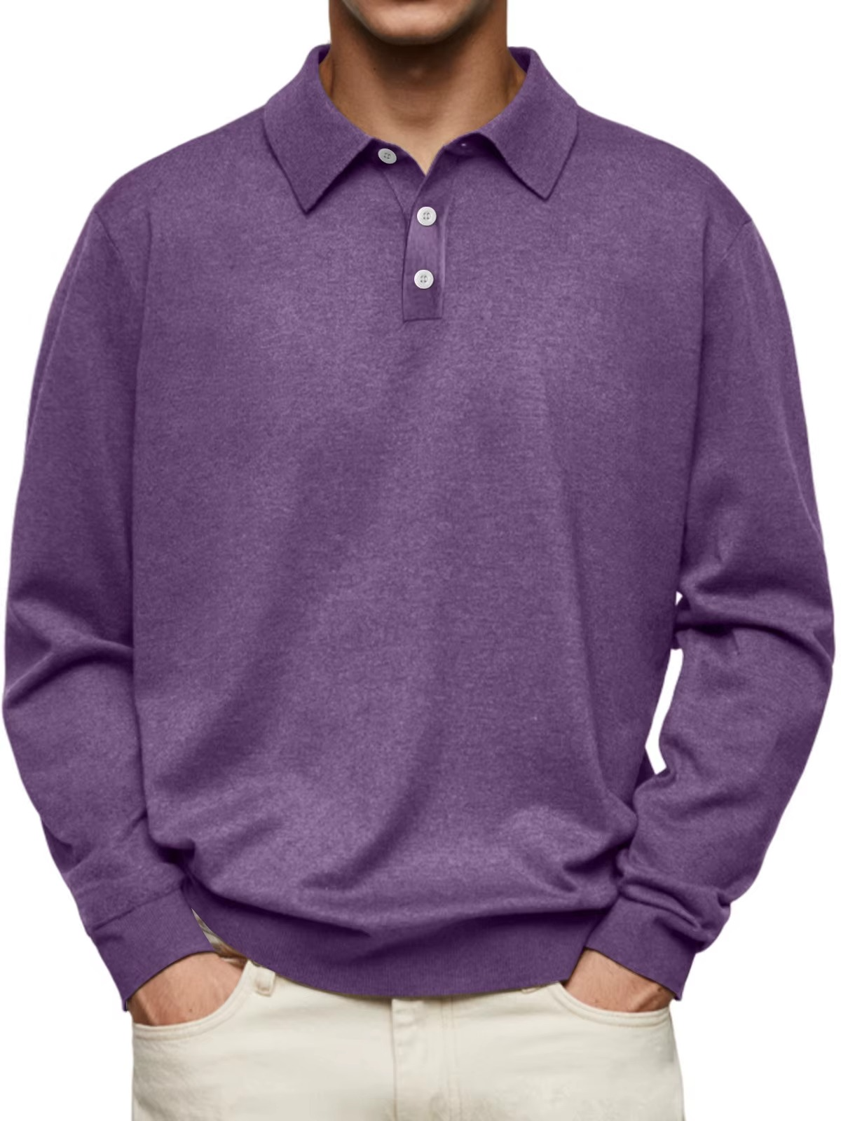 Polo hombre manga larga punto liso cuello clásico - Eder