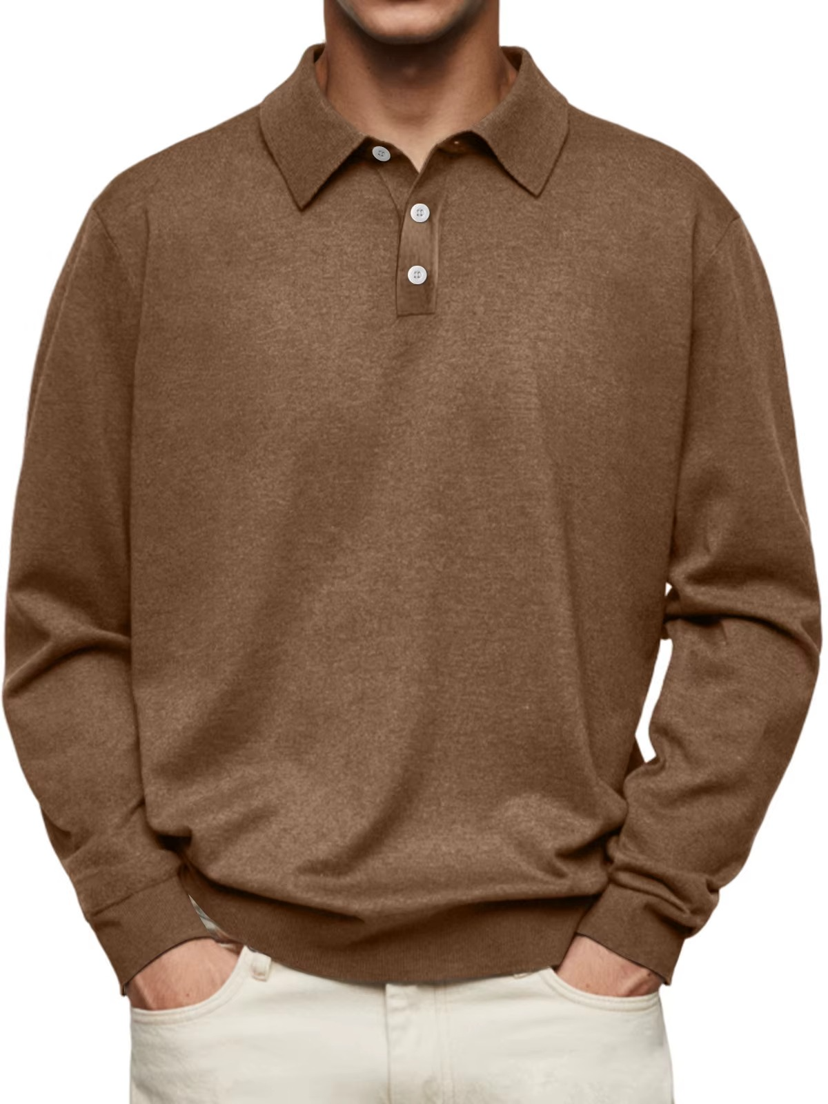 Polo hombre manga larga punto liso cuello clásico - Eder