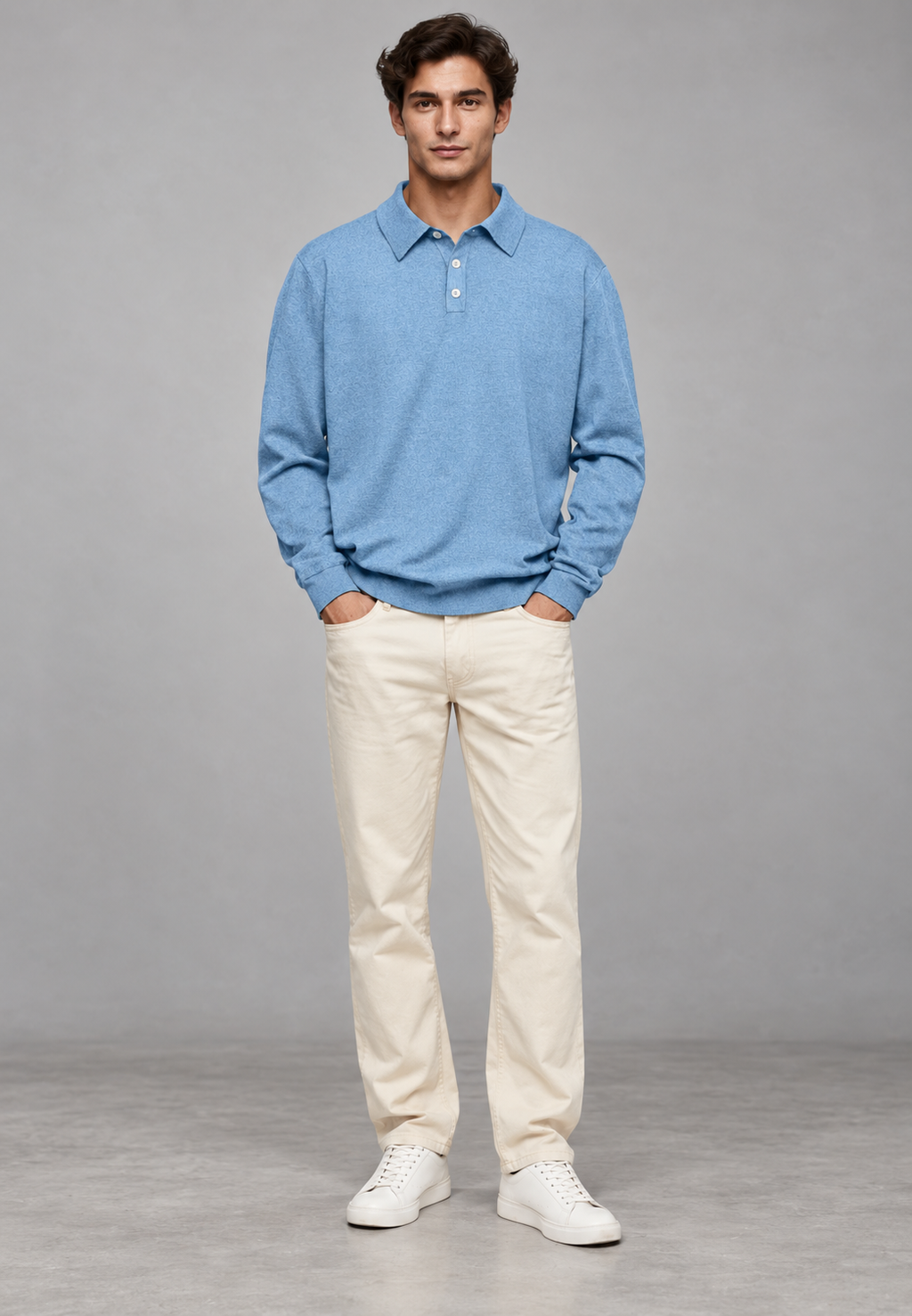 Polo hombre manga larga punto liso cuello clásico - Eder