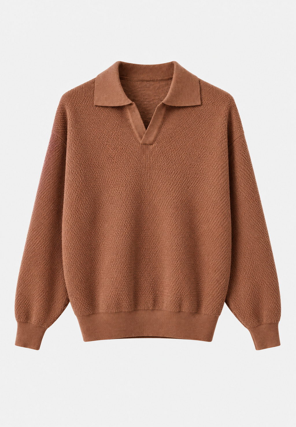Polo hombre punto texturizado cuello abierto manga larga - Kael